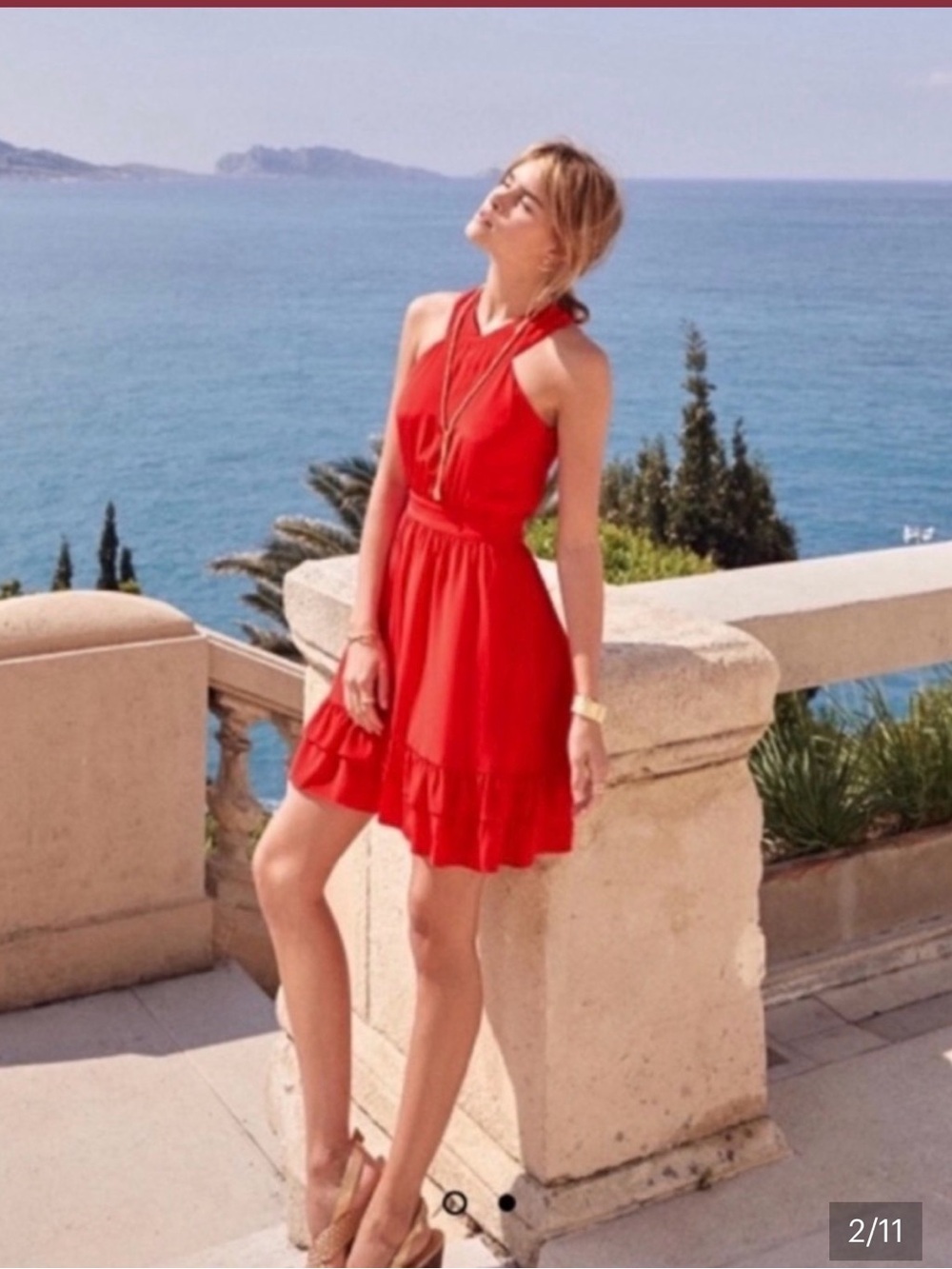 Sezane Red Alma Dress with Ruffle Hem